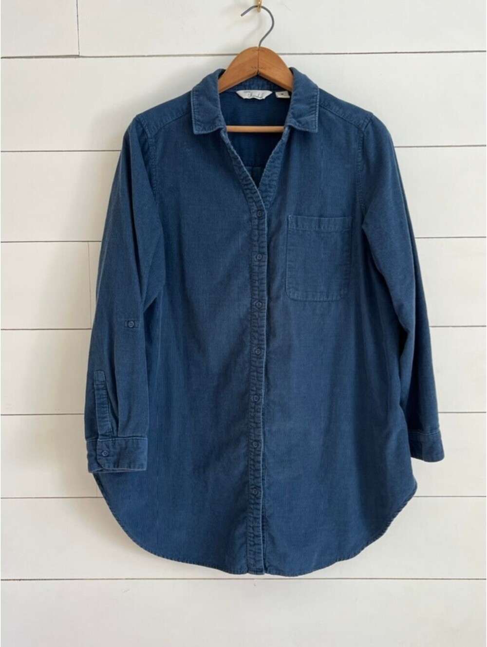 Cafe Marrakesh Corduroy Button-up Shirt Women's Size XL Blue Casual Minimalist